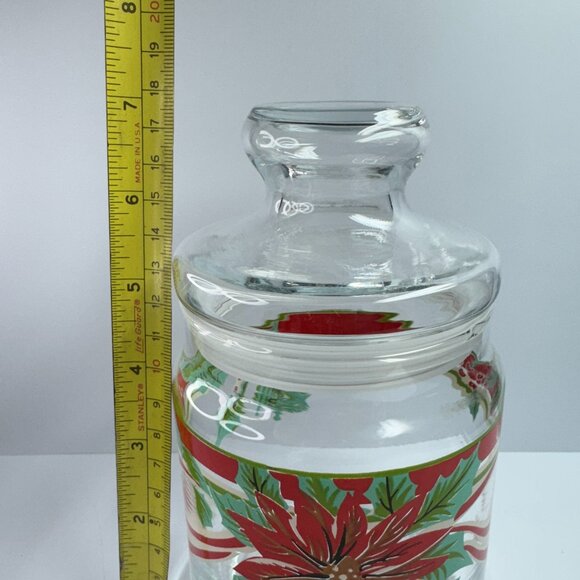 Vintage Clear Glass Canister Candy Jar Container Poinsettia Christmas with Lid - Picture 8 of 8